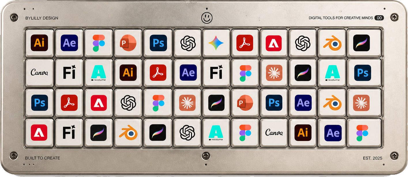 ByLilly custom keyboard with design tool icons as keycaps