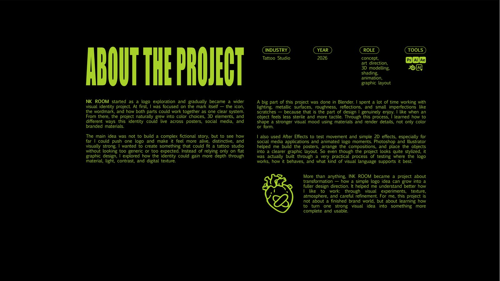 InkRoom — about the project, full case write-up board